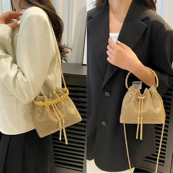 ❤️ Women Silver Glitter Handbags Shoulder Bag  Crystal Shiny Bucket Purse - Picture 3 of 6